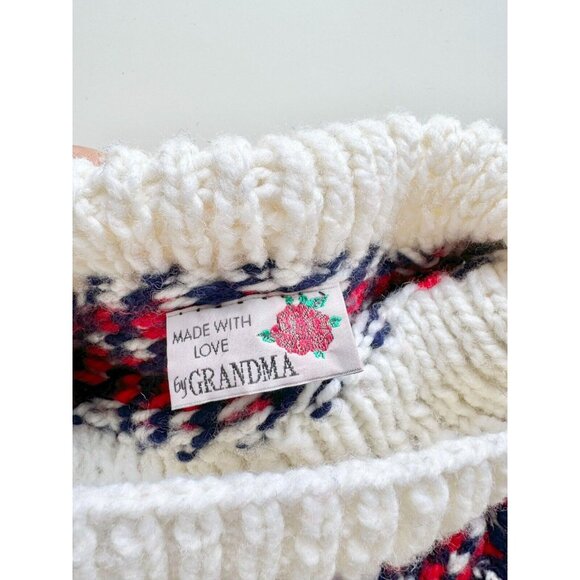Vintage Handmade by Grandma Blue red Check Wool Turtleneck Sweater, Size 6 - Picture 8 of 11